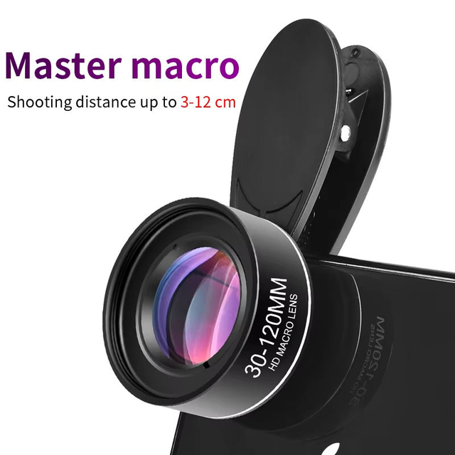 30-120mm HD Macro Phone Lens Ultra Clear Clip on Telephoto Lens Universal for iPhone Android Eyelash Photography Mobile Lens