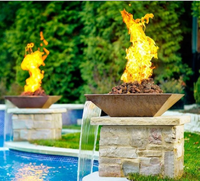 Luxus Outdoor Edelstahl Feuerstelle Terrasse Feuerschale Wasserfall für Pool