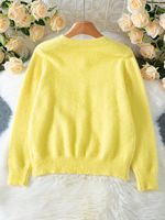 Automne hiver femmes élégant mode tricoté Cardigan couleur unie col rond décontracté coloré coeur bouton ouvert avant pull