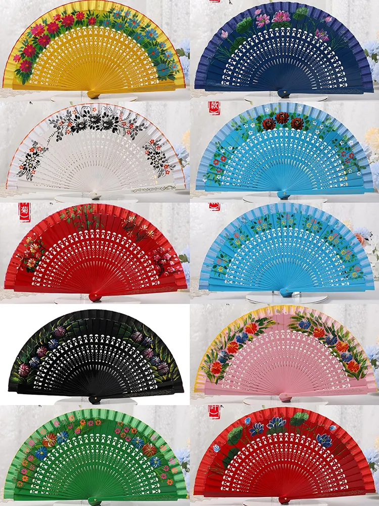 Wholesale Customized Solid Color Handmade 23cm Blank Spanish Folding Fans Wooden Handle Hand Fan for Wedding Gifts