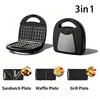 Machine à petit-déjeuner multifonctionnelle avec plaques interchangeables, gaufrier, appareil à sandwichs, revêtement antiadhésif pour panini, donuts, takoyaki
