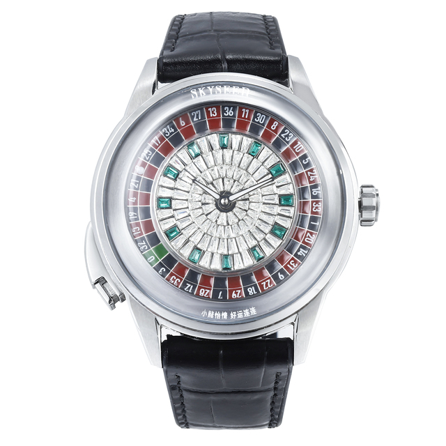 Men Automatic Mechanical Watch Unique Roulette Wheel Dial Crystal Inlay Stainless Steel Case Luxury Casual Wrist Watch for Gift
