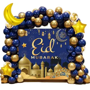 JYAO 83 piezas Eid decoraciones para el hogar azul Luna estrella globo guirnalda arco Kit Eid Mubarak Ramadán decoración telones de fondo