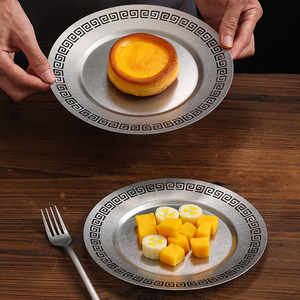 Vintage Style Stainless Steel Round Plate Durable Steak Plate Cafe Cake Dish Single Sided Chaozhou Origin - Product Image 4