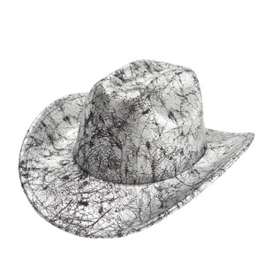 Sombrero de Vaquero con Estampado de Lámina Dorada y Plateada con Patrón Agrietado, Unisex, para Fiestas y Actuaciones, Estilo Europeo para Adultos - Product Image 5