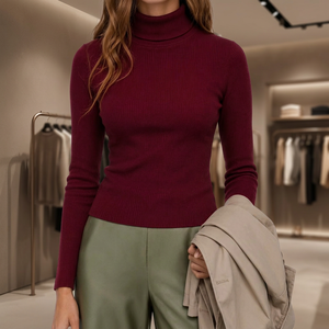 Unique Design Women Solid Cotton Rib Highneck <b>Sweater</b> Front Logo Full Sleeve Casual Winter Wear - Product Image 3