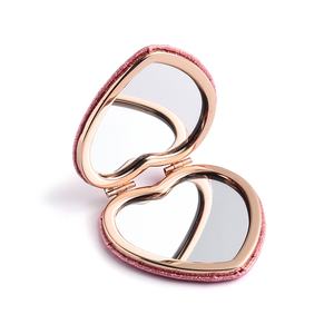 Fashion Romantic Heart Shape Design Customize Logo Dual Side Pocket Glitter <b>Compact</b> <b>Mirror</b> - Product Image 5