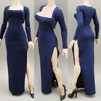 Robe longue moulante sexy à fente avec épaulettes et taille élastique pour soldat féminin à l'échelle 1/6