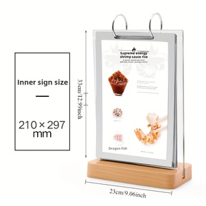 Display a fogli mobili in acrilico trasparente con Base in legno per la presentazione del listino prezzi per il bar Hotel porta-insegne - Product Image 6