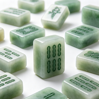 Jeu de Mahjong gravé au laser, mini tuiles de voyage en jade, portable, avec remplissage de couleur blanc-vert marbré et bords arrondis
