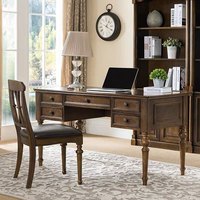 Bureau d'ordinateur multifonctionnel en bois massif à cinq tiroirs, style campagnard américain, pour bureau à domicile, design moderne et vintage