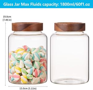 Pot de rangement pour épices en verre borosilicate à large ouverture et grande capacité avec couvercle en bois fileté pour le stockage des aliments - Product Image 2