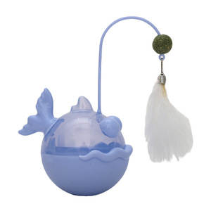 Anglerfish Cat Toy With <b>Feather</b> Teaser Treat Dispensing Interactive Pet Plaything For Kitten Enrichment <b>Blue</b> Purple Color - Product Image 1