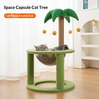 Condo pour chat en forme de cocotier, lit capsule transparent, griffoirs en sisal, balles interactives à pompons, structure d'escalade multi-niveaux en carton