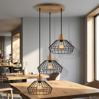 Lámpara de Techo Colgante Moderna para Cocina, 3 Luces LED, Madera, Estilo Retro Vintage Industrial