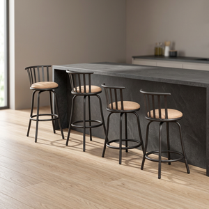 Modern Commercial Home Bar <b>Stools</b> Adjustable 360-Degree Swivel Upholstered Back Iron <b>Legs</b> Beige Fabric Eco-Friendly 260LBS - Product Image 4