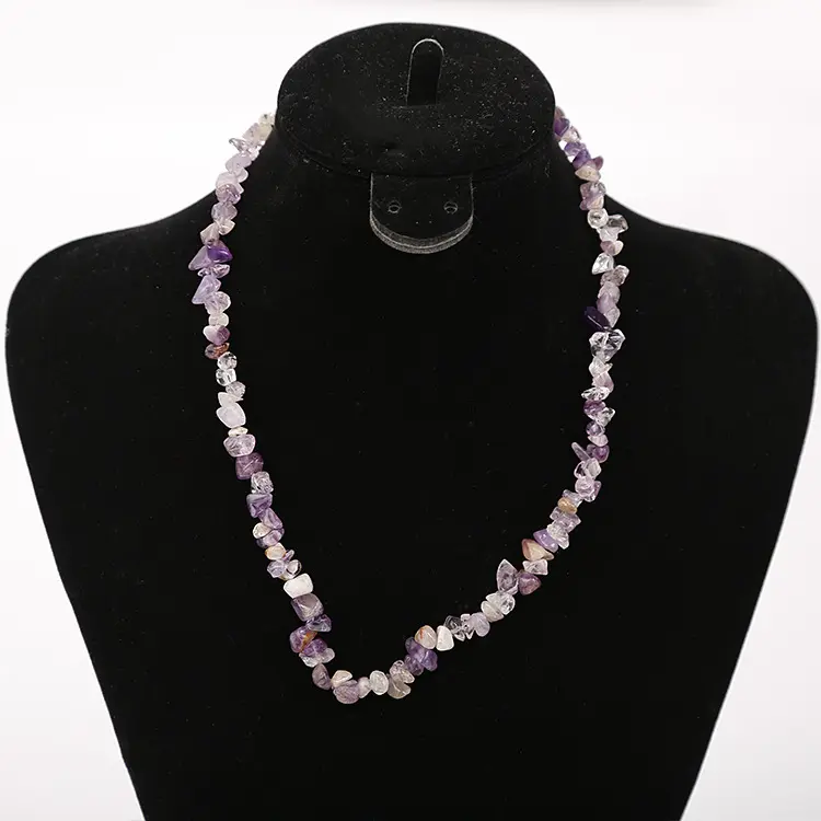 Multi Colored Crystal Chip Necklace Natural Stone Rose Quartz Necklace Irregular Gemstone Stainless Steel Necklace