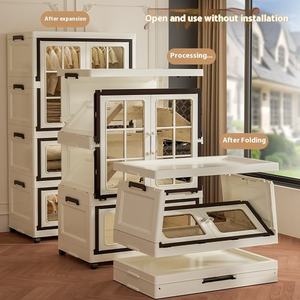 Transparent <strong>Light</strong> Luxury Sustainable Plastic Four-Tier Glossy Multifunction <strong>Storage</strong> Cabinet for Clothes Adjustable <strong>Shelves</strong> - Product Image 3