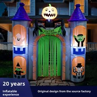 Château gonflable d'Halloween de 24 mètres en polyester, arche, citrouille, fantôme, lumières LED, décorations extérieures pour patio