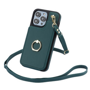 Custodia a portafoglio con supporto ad anello in pelle con tracolla per <span class=keywords><strong>iPhone</strong></span> 15/15 Pro/15 Pro Max borsa per cellulare <span class=keywords><strong>viola</strong></span> <span class=keywords><strong>scuro</strong></span> - Product Image 3