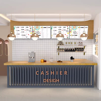 Comptoir de bar à café en bois, design personnalisé pour cafés commerciaux, salons de thé, éclairage LED, finition vernie écologique et durable
