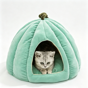 Cute Pumpkin Shape Cat <b>Bed</b> Cave Velvet Soft Indoor Pet <b>Nest</b> Removable Washable Autumn Style for Cats - Product Image 2
