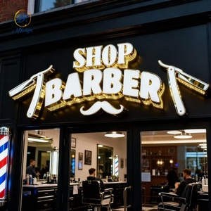 Letrero Luminoso LED para Exteriores, Espejo Dorado con Corte Láser, Logotipo Comercial para Pared, Metal Acrílico, Caja de Luz LED para Salón de Belleza, Barbería, Tienda - Product Image 3