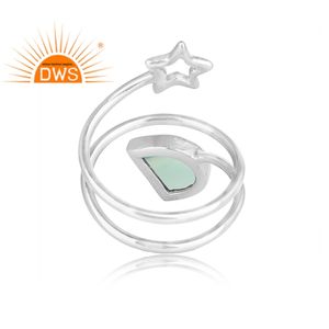 Bague en argent sterling avec pierre précieuse en chalcédoine aqua de collection classique, bague à bande spirale de créateur, vente en gros, charme étoile, bijoux - Product Image 3