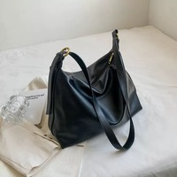 Tas Tote Kulit PU Lembut Wanita Model Sederhana Selempang Santai Kapasitas Besar Warna Polos Grosir