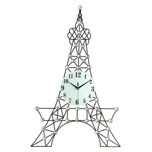Creativa de la Torre Eiffel en forma de silencio, reloj de pared de cuarzo de gran tamaño gigante con foto marcos de fotos casa decoración sala de gran tamaño