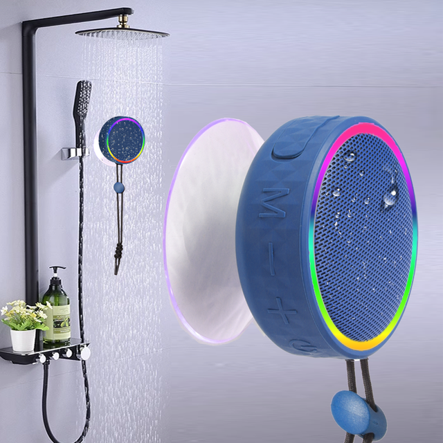 Mini Portable 5W Shower Wireless Bluetooth Round Speaker Against Water with RGB LED Suction Cup TF Card for Bathroom Bicycle