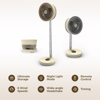 Ventilateur sur pied pliable rechargeable portable à piles électriques domestiques avec lumière circulateur sur pied pliable de 8 pouces