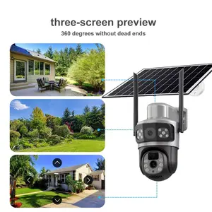 Saikiot V380 Pro 3 Telas Lente Dupla 8MP 4K PTZ 4G Câmera de Segurança CCTV movida a energia solar 360 Câmera Solar ao Ar Livre Cartão Sim V380