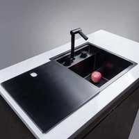 Robinet de cuisine thermostatique moderne SANIVITAL en céramique et acier inoxydable noir, pliable, monotrou, pour intérieur