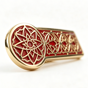 Insignia de Esmalte Duro Personalizada con Mandala de Metal Rojo Vintage y Patrón Floral Tradicional para el Día del Padre y Uso Formal - Product Image 3