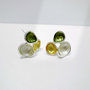 wholesale plata 925 sterling <b>silver</b> green enamel earring party designer luxury fashion woman summer bridal flower <b>stud</b> earrings - Product Image 1