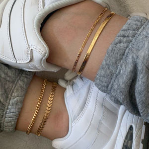 मिठाइयां महिलाओं <span class=keywords><strong>14k</strong></span> सोना मढ़वाया स्टेनलेस स्टील पैर कंगन नाग चेन पायल Herringbone पायल पैर गहने - Product Image 3