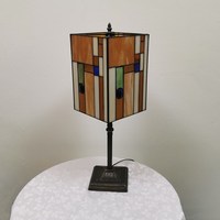Lampe de table/bureau LED Sensmuel Lighting en verre artisanal style vitrail marron antique vintage