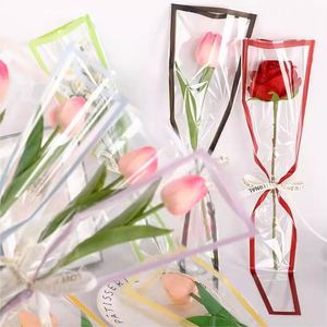 Lot de 50 sacs transparents en cellophane imprimés avec bordure colorée pour fleurs fraîches, sacs d'emballage pour fleuristes - Product Image 1