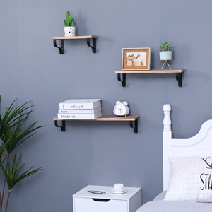 Floating <b>Shelves</b> Set Of 3 <b>Wall</b> <b>Mounted</b> Wood <b>Shelves</b> With Brackets For Bedroom Living Room Kitchen Bathroom - Product Image 4