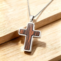 Pendentif croix en bois naturel en acier inoxydable de qualité chirurgicale personnalisé, bijoux chrétiens pour hommes, hypoallergénique, placage PVD, fabricant