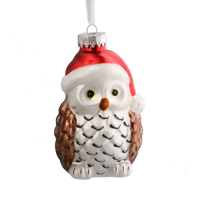 Nuovo Natale Di vetro di Natale figurine di animali Gufo a Sospensione In Vetro Soffiato Ornamento Di Natale albero di natale ornamento