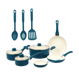 Ensemble de 10 ustensiles de cuisine en alliage d'aluminium antiadhésif avec couvercles en verre, poignées en bakélite, résistant au four, pour cuisinières à gaz et à induction - Product Image 1