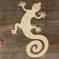 Gecko en bois avec queue bouclée, formes artisanales, contreplaqué 3 mm, lézards reptiles