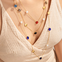 Ensemble de bijoux en acier inoxydable plaqué or 18 carats avec collier à chaîne en perles de résine, pendentif, bague, bracelet - Bijoux tendance unisexe