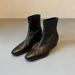 Botines de tacón medio bajo y suave para <span class=keywords><strong>mujer</strong></span>, con suela silenciosa, tacón grueso, punta cuadrada y cremallera trasera, color liso, nueva colección <span class=keywords><strong>otoño</strong></span>/<span class=keywords><strong>invierno</strong></span>. - Product Image 3