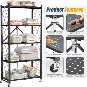 Estantes Metálicos para Cocina y Garaje, Estantes de Almacenamiento, Organizador, Estantería Metálica Plegable, Estantería para Armario, Soporte para Plantas <span class=keywords><strong>con</strong></span> <span class=keywords><strong>Ruedas</strong></span> - Product Image 5