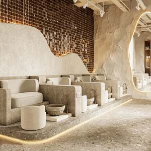 Bàn làm tóc hiện đại cao cấp mạ vàng, gương tùy chỉnh, nội thất salon tóc với đèn LED - Product Image 2