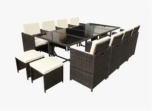 Furnitur Taman Set Kubus Rotan Luar Ruangan, Perlengkapan Meja Furnitur Teras Anyaman Makan