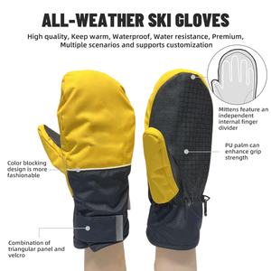 Gants de <span class=keywords><strong>ski</strong></span> unisexes en polyester imperméables <span class=keywords><strong>avec</strong></span> blocage de couleur pour le snowboard d'hiver, logo personnalisable, doublure en PU pour les <span class=keywords><strong>doigts</strong></span> - Product Image 2
